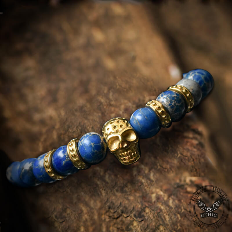 Volcanic Rock Stainless Steel Skull Bracelet