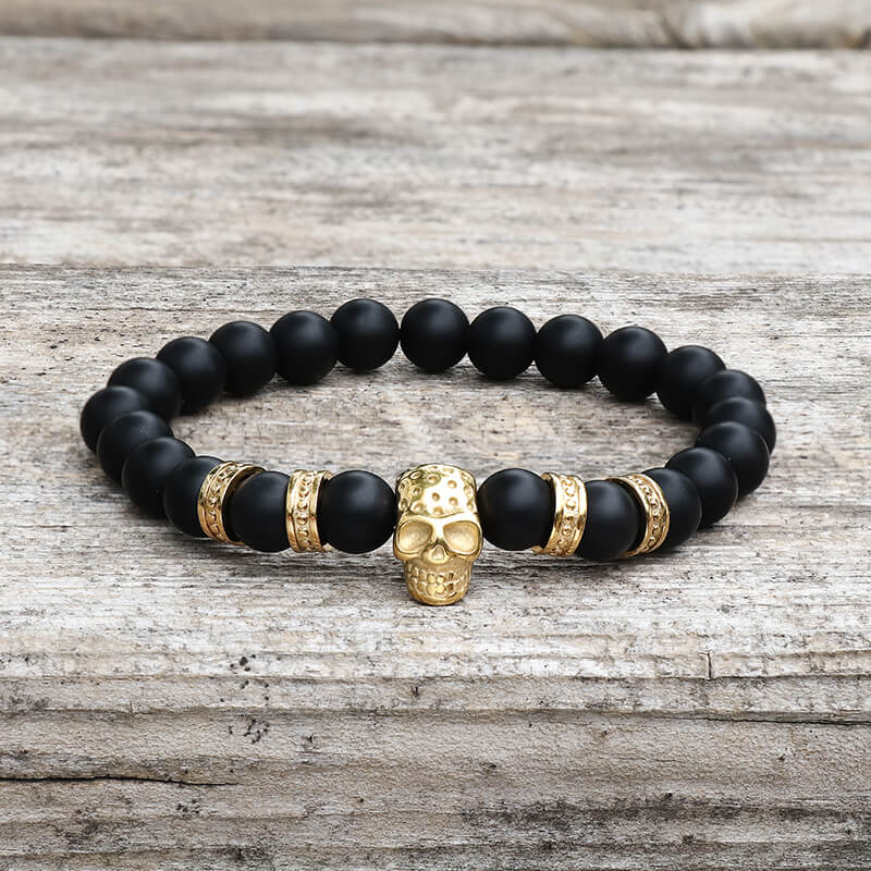 Volcanic Rock Stainless Steel Skull Bracelet