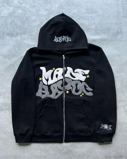 Washed Gothic Letter Zipper Hoodie