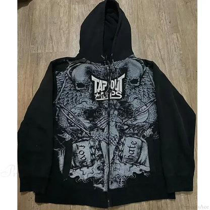 Washed Gothic Letter Zipper Hoodie