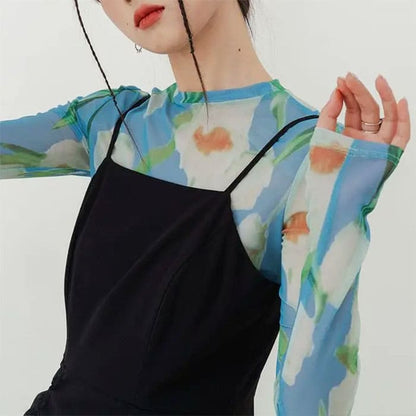 Watercolor Lily Mesh Top