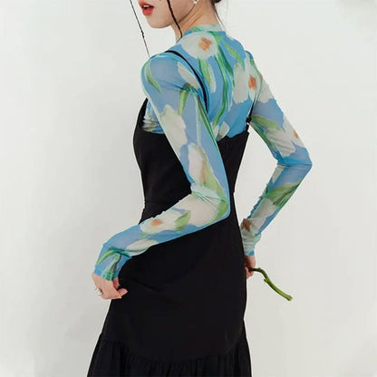Watercolor Lily Mesh Top