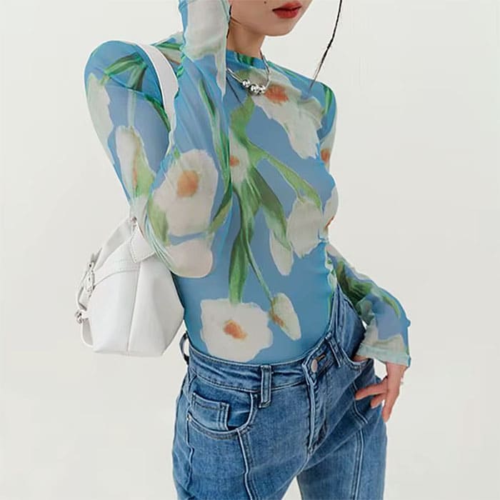 Watercolor Lily Mesh Top