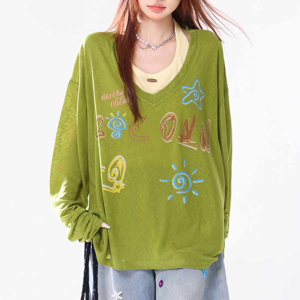 Whimsical Doodle Graphic Sweatshirt