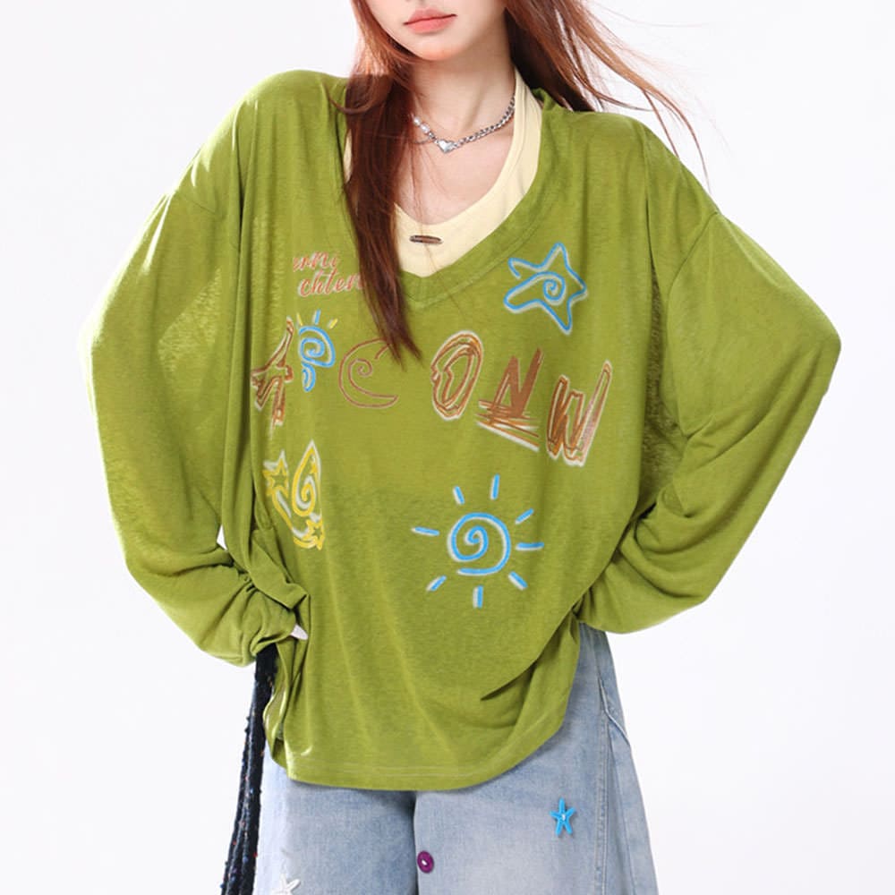 Whimsical Doodle Graphic Sweatshirt