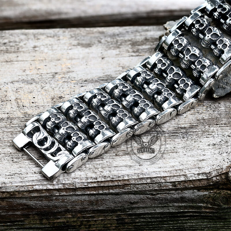 Wide Skull Stainless Steel Biker Bracelet
