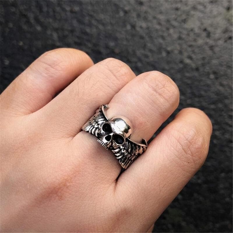 Winged Skull Sterling Silver Ring