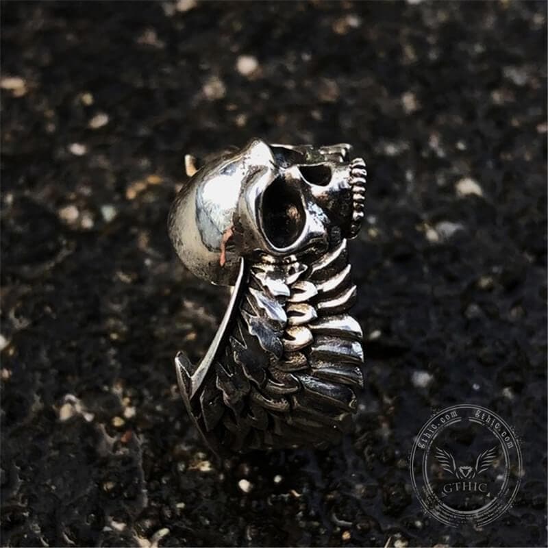 Winged Skull Sterling Silver Ring