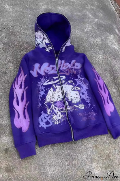Y2K Dark Hip-Hop Cartoon Zip Hoodie