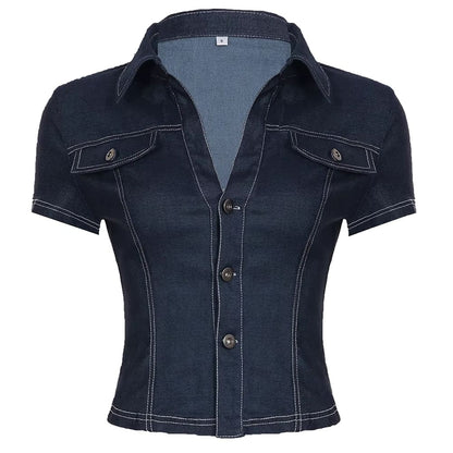 Y2K Denim Cropped Shirt