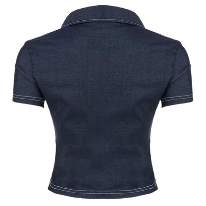 Y2K Denim Cropped Shirt