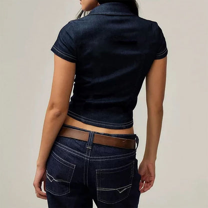 Y2K Denim Cropped Shirt