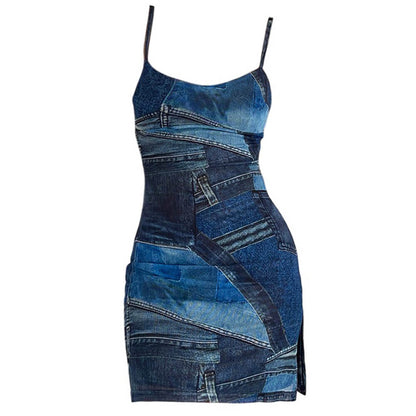 Y2K Denim Print Mini Dress