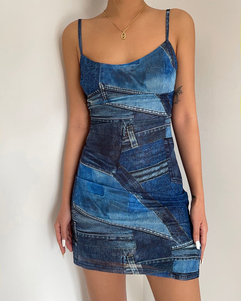 Y2K Denim Print Mini Dress