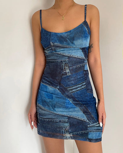 Y2K Denim Print Mini Dress