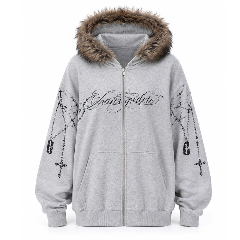Y2K Detachable Fur Zip-Up Hoodie