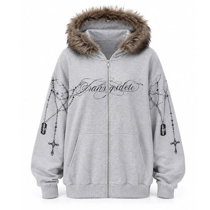 Y2K Detachable Fur Zip-Up Hoodie