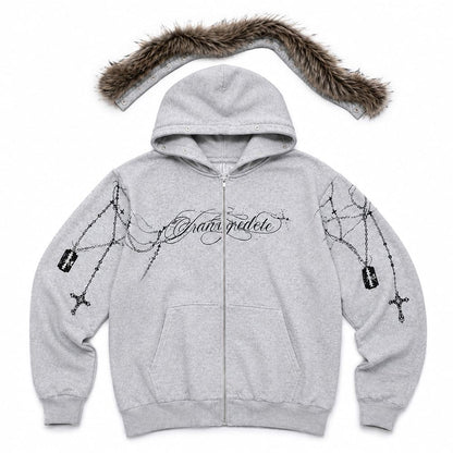 Y2K Detachable Fur Zip-Up Hoodie