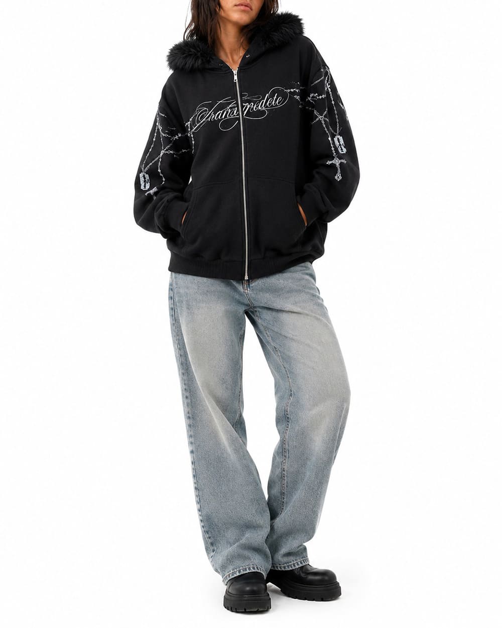 Y2K Detachable Fur Zip-Up Hoodie