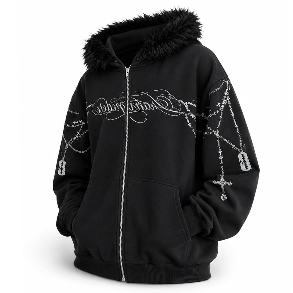 Y2K Detachable Fur Zip-Up Hoodie