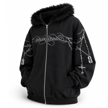 Y2K Detachable Fur Zip-Up Hoodie