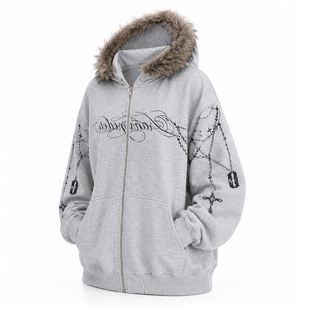 Y2K Detachable Fur Zip-Up Hoodie