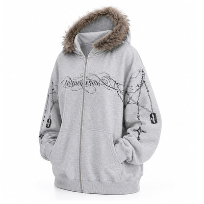 Y2K Detachable Fur Zip-Up Hoodie