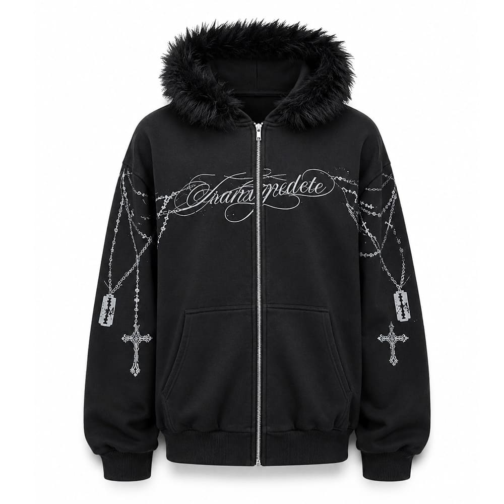 Y2K Detachable Fur Zip-Up Hoodie