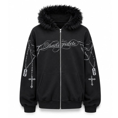 Y2K Detachable Fur Zip-Up Hoodie