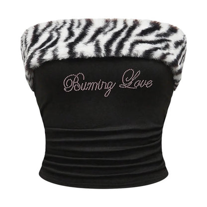 Y2K Fur Trim Tube Top