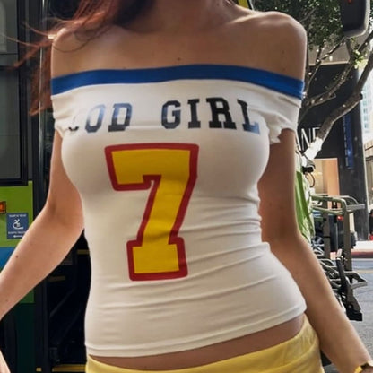 Y2K Good Girl Print Bandeau Top