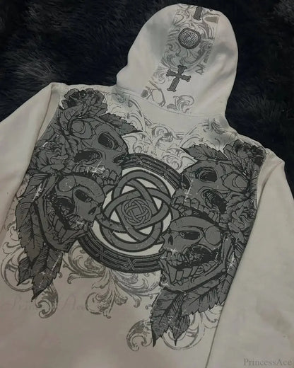 Y2K Gothic Skull Design Hoodie