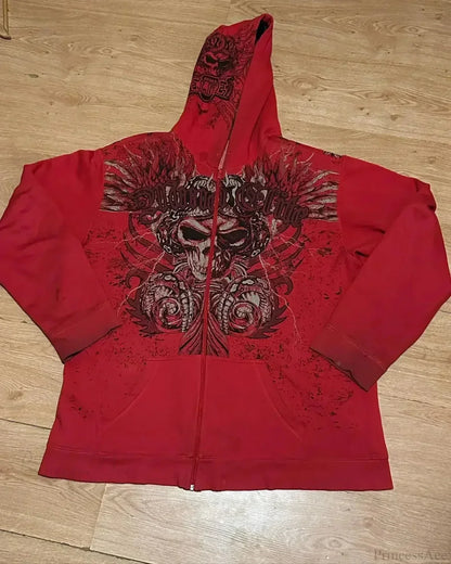 Y2K Gothic Skull Design Hoodie