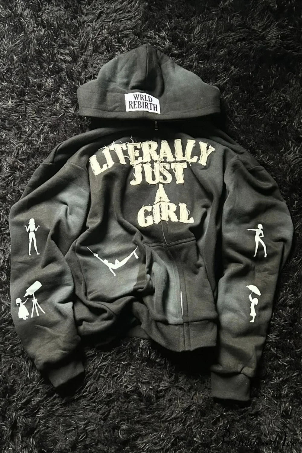 Y2K Hip-Hop 3D Letter Print  Loose Zip Hoodie