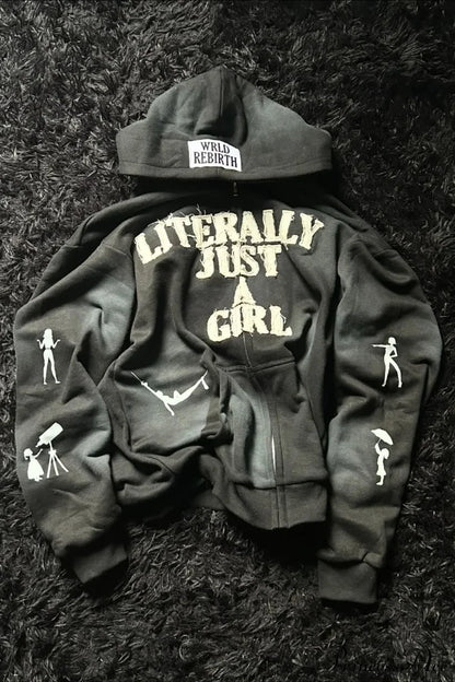 Y2K Hip-Hop 3D Letter Print  Loose Zip Hoodie