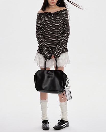 Y2K Off-Shoulder Henley Longsleeve