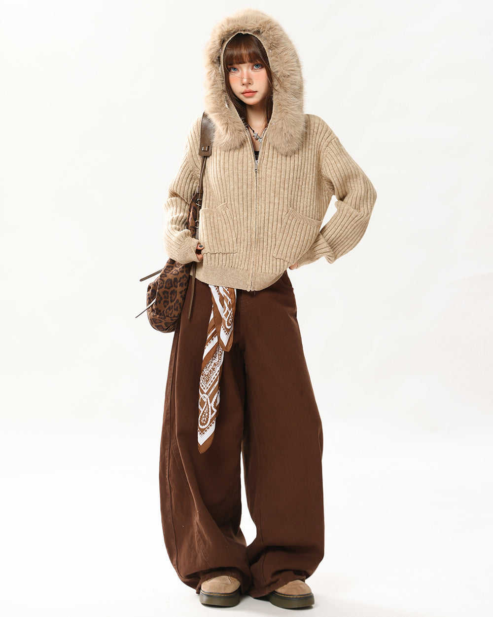 Y2K Style Fur Trim Zip Hoodie