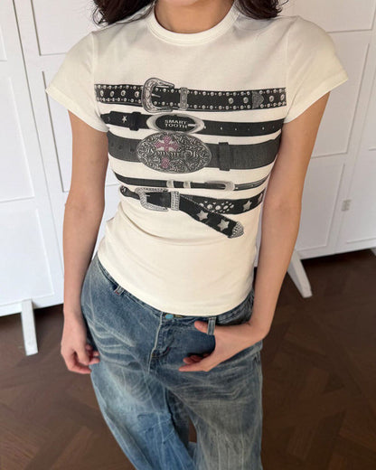 Y2K Western Belt Print Tee