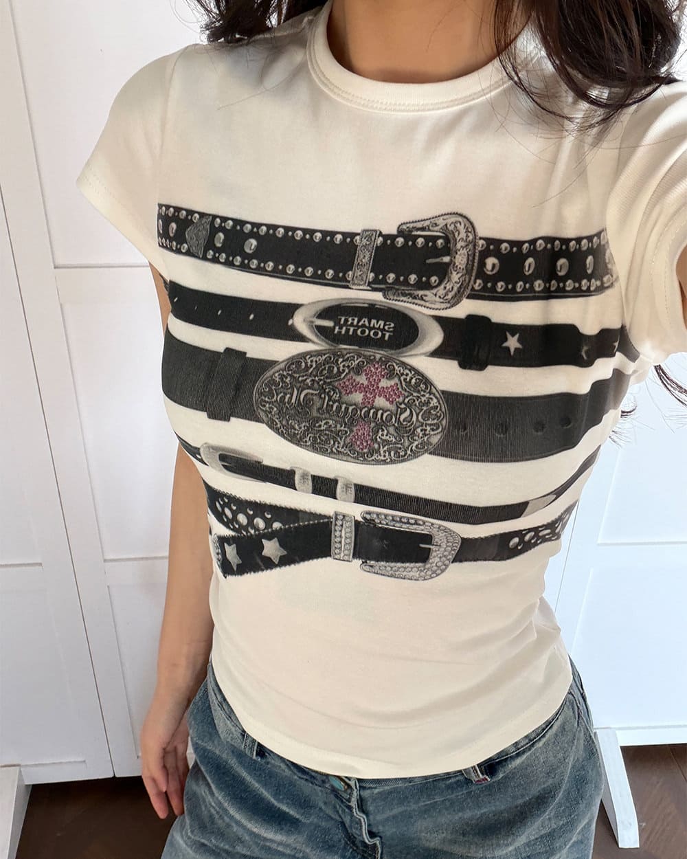 Y2K Western Belt Print Tee