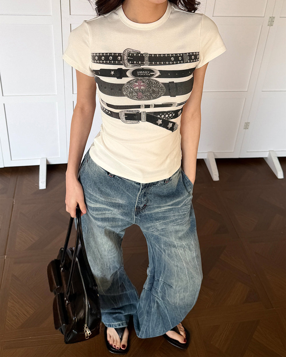 Y2K Western Belt Print Tee