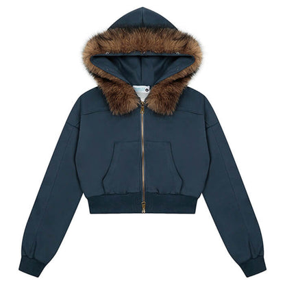 Y2K Aesthetic Cropped Fur Hoodie