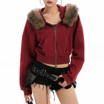 Y2K Aesthetic Cropped Fur Hoodie