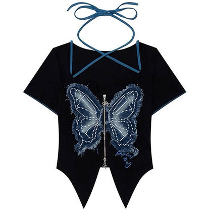 Y2K Butterfly Cutout Top