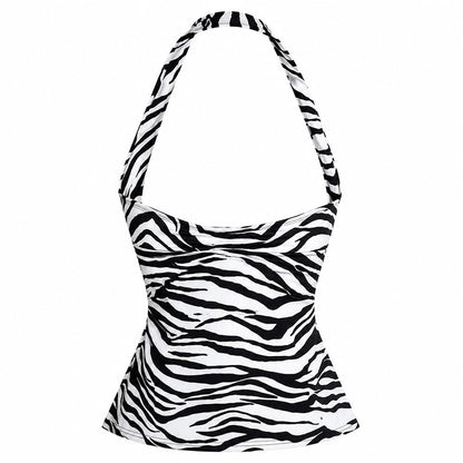 Y2K Era Zebra Print Halter Top