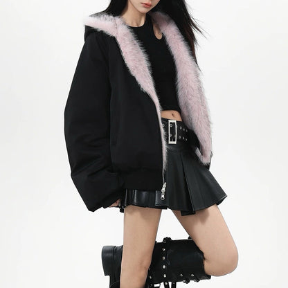 Y2K Fur-Lined Zip-Up Jacket