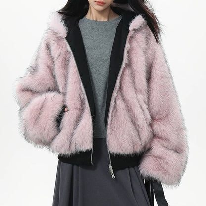 Y2K Fur-Lined Zip-Up Jacket