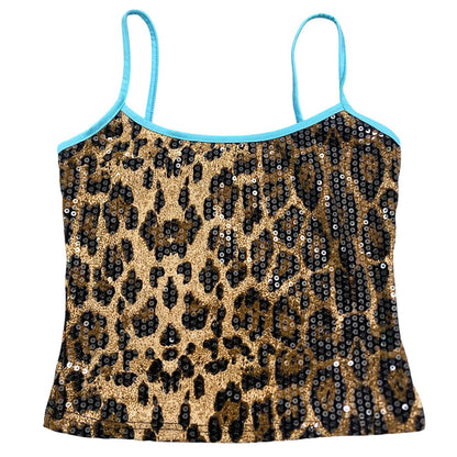 Y2K Leopard Print Sequin Tank Top