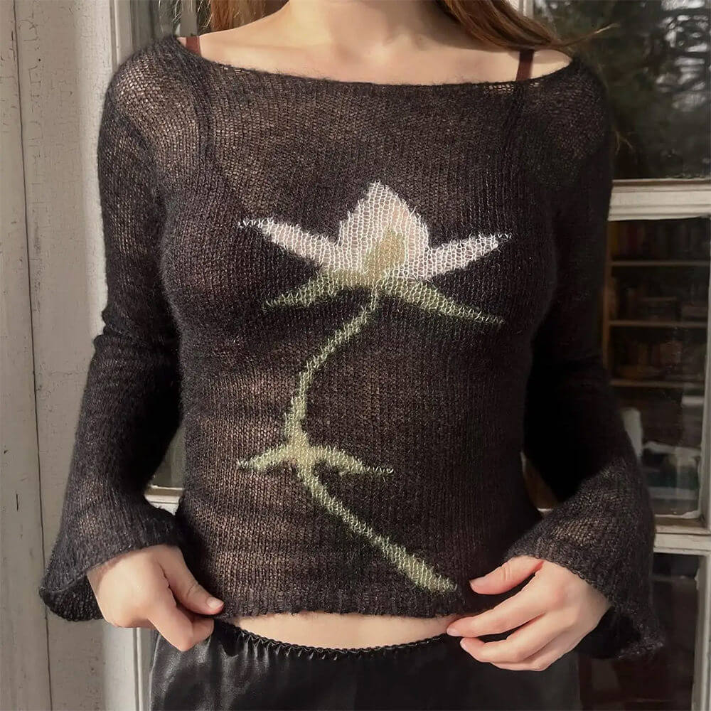 Y2K Lily Crochet Long Sleeve Top