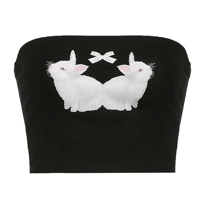Y2K Rabbit Print Tube Top