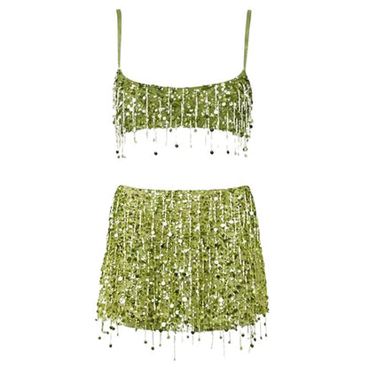 Y2K Sequin Bra Top + Mini Skirt Co-Ord